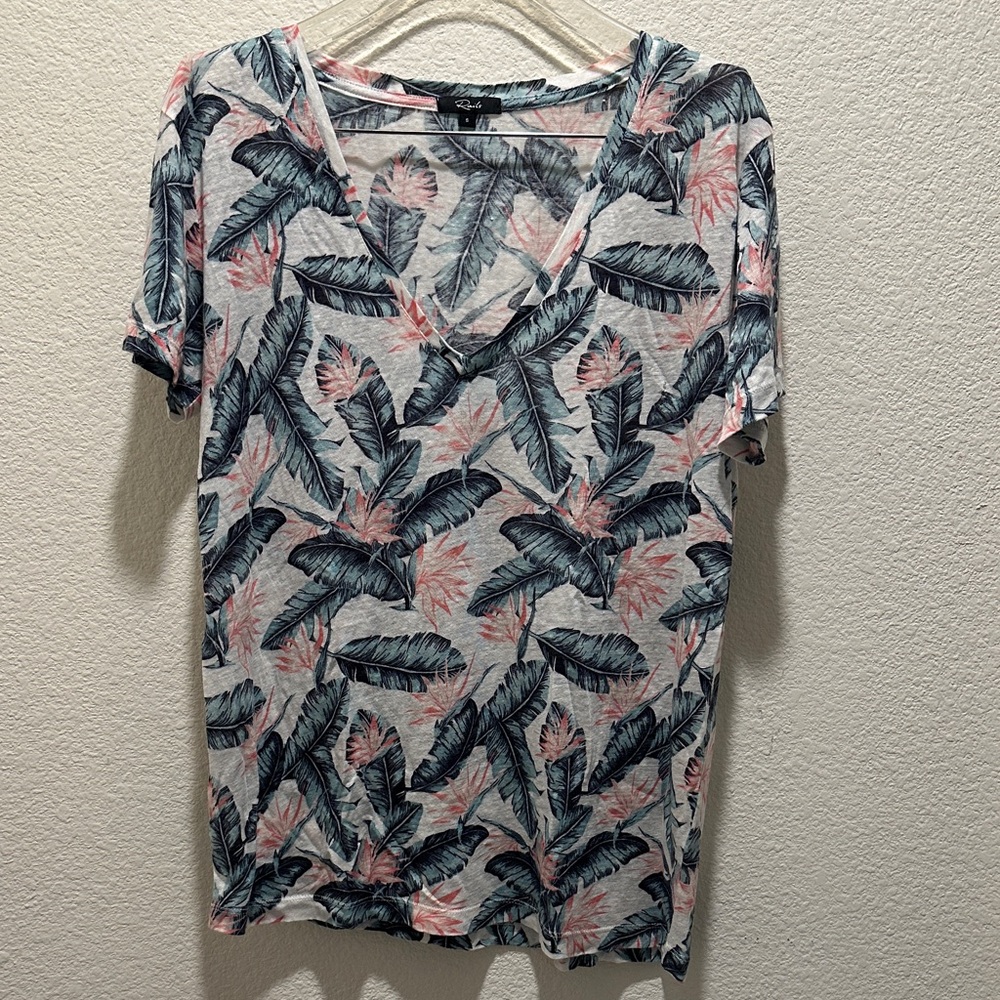 Rails Leaf Print V-Neck Tee‎ in Blue and Pink